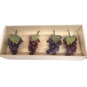 Pier One Imports Set 4 Beaded Fruit Napkin Rings Grape Clusters Burgundy Purple